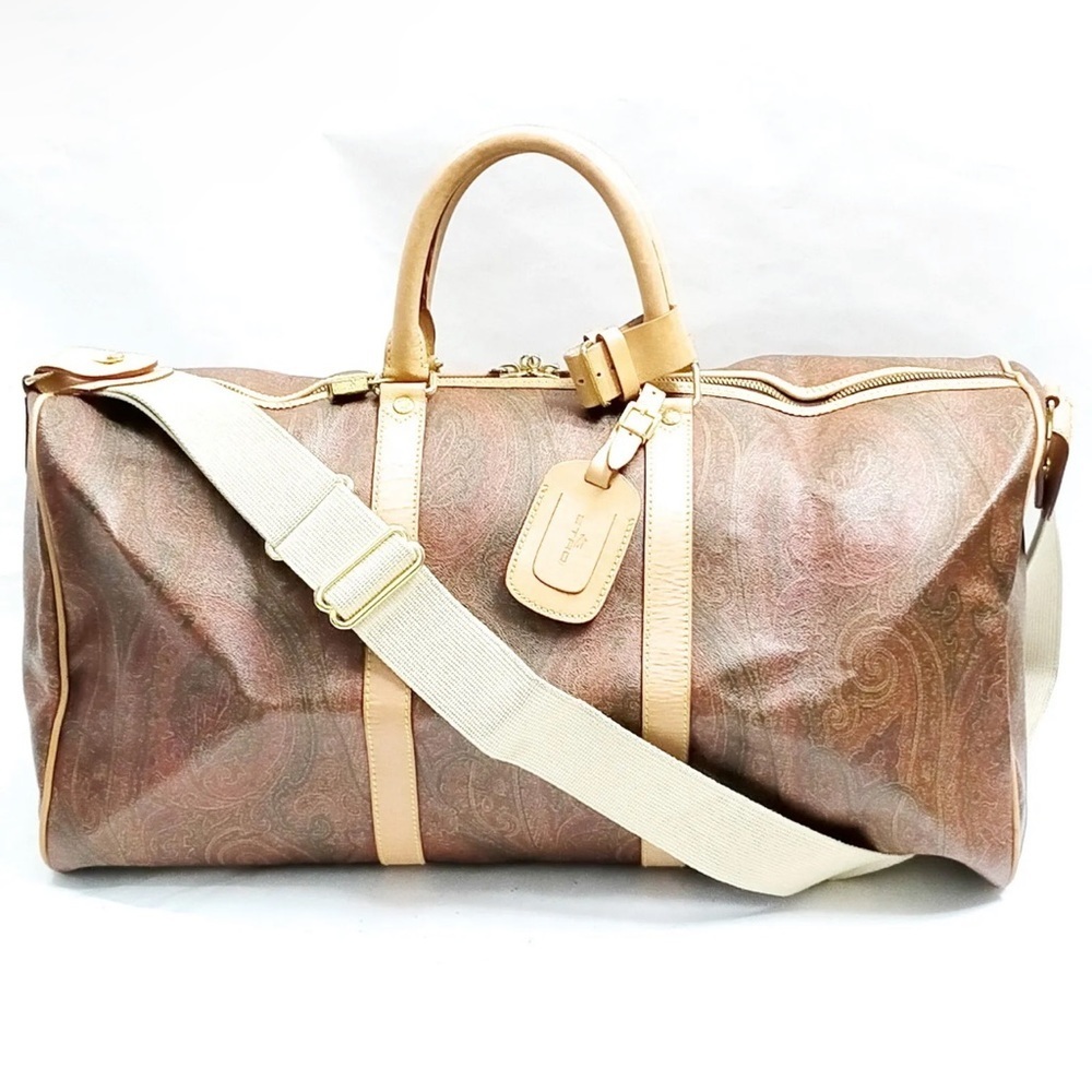 Etro Travel Bag  Brown PVC with strap and lock and key and luggage tag - Picture 5 of 9